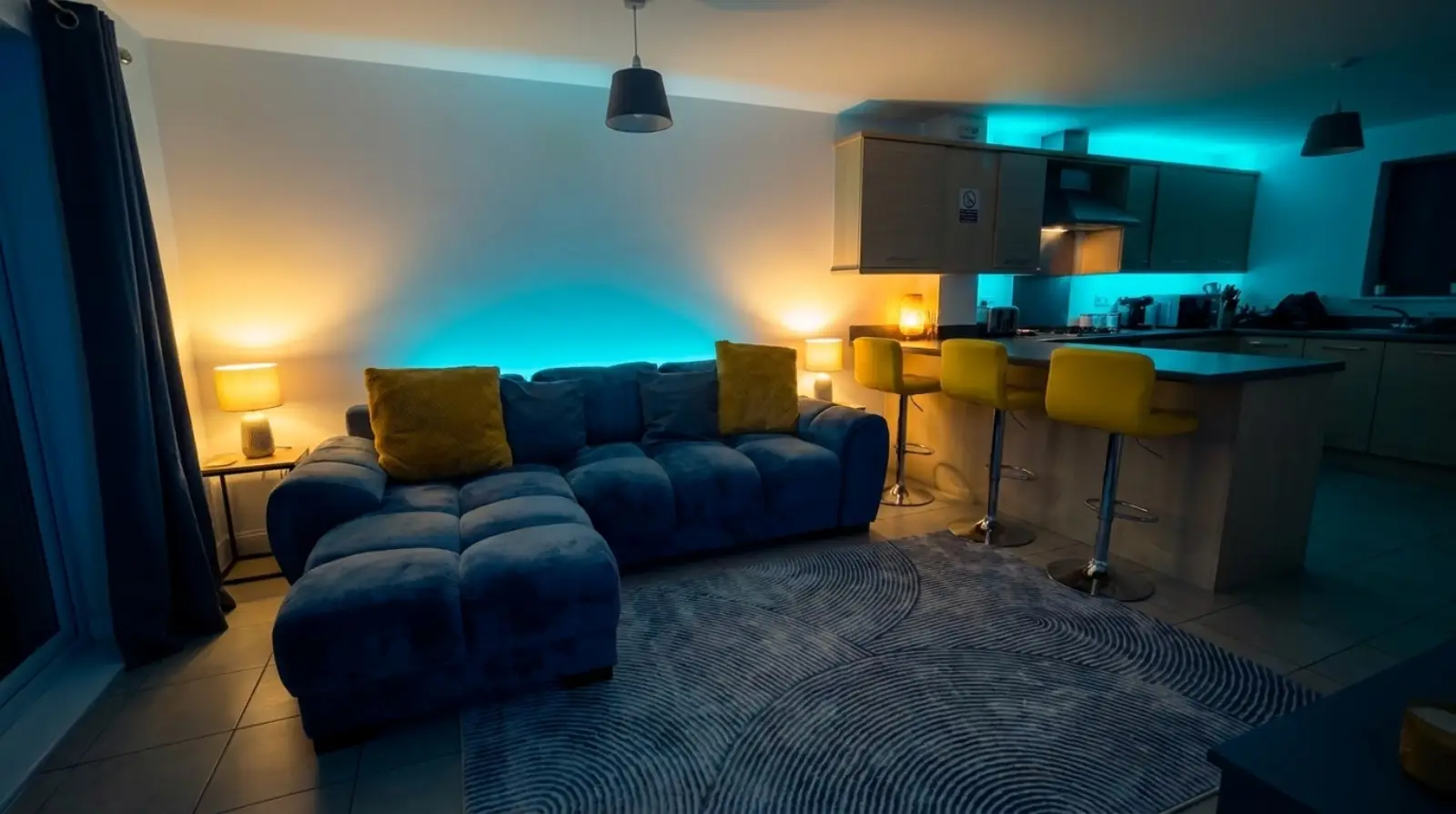 Humber Hub living room at dusk